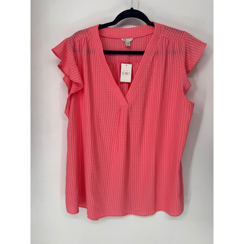 Cato Top Women 18/20W Pink NWT Flutter Sleeve V-Neck Dobby Textured Blouse